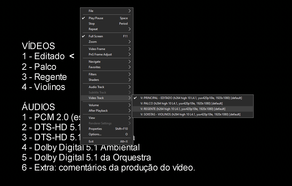Selecionando vídeo no MPC-HC.
