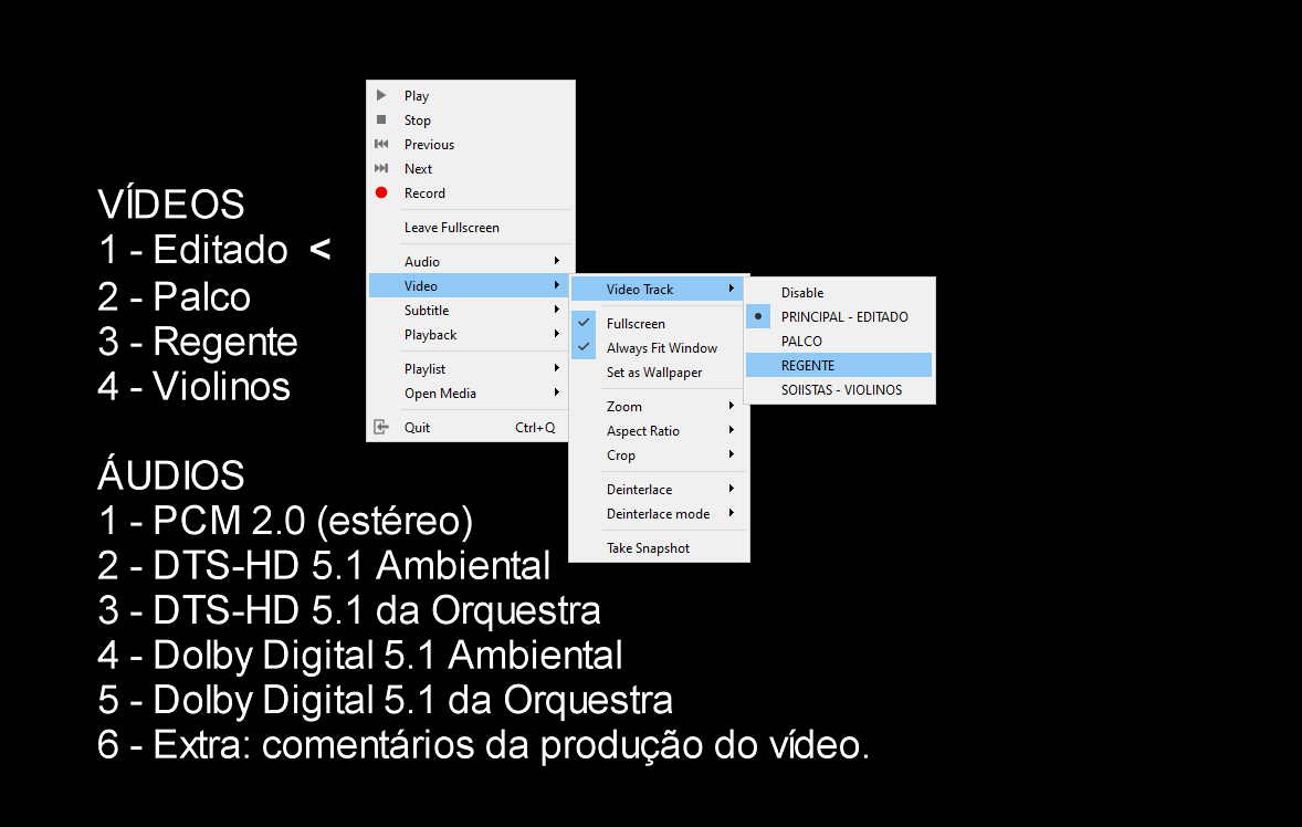 Selecionando vídeo no VLC Player.